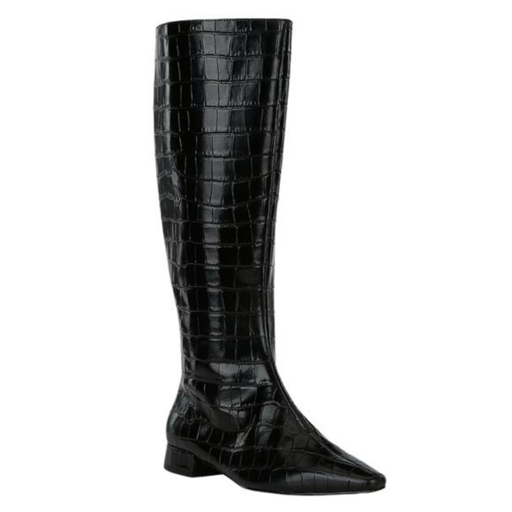 NWOB Gianni Bini Woman's Sharri Crocodile Embossed Leather Black Boots Sz 6